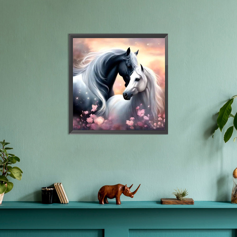 Black And White Horse - Full Round Drill Diamond Painting 30*30CM