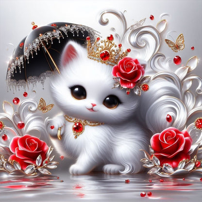 Kitten Holding An Umbrella - Full Round Drill Diamond Painting 30*30CM