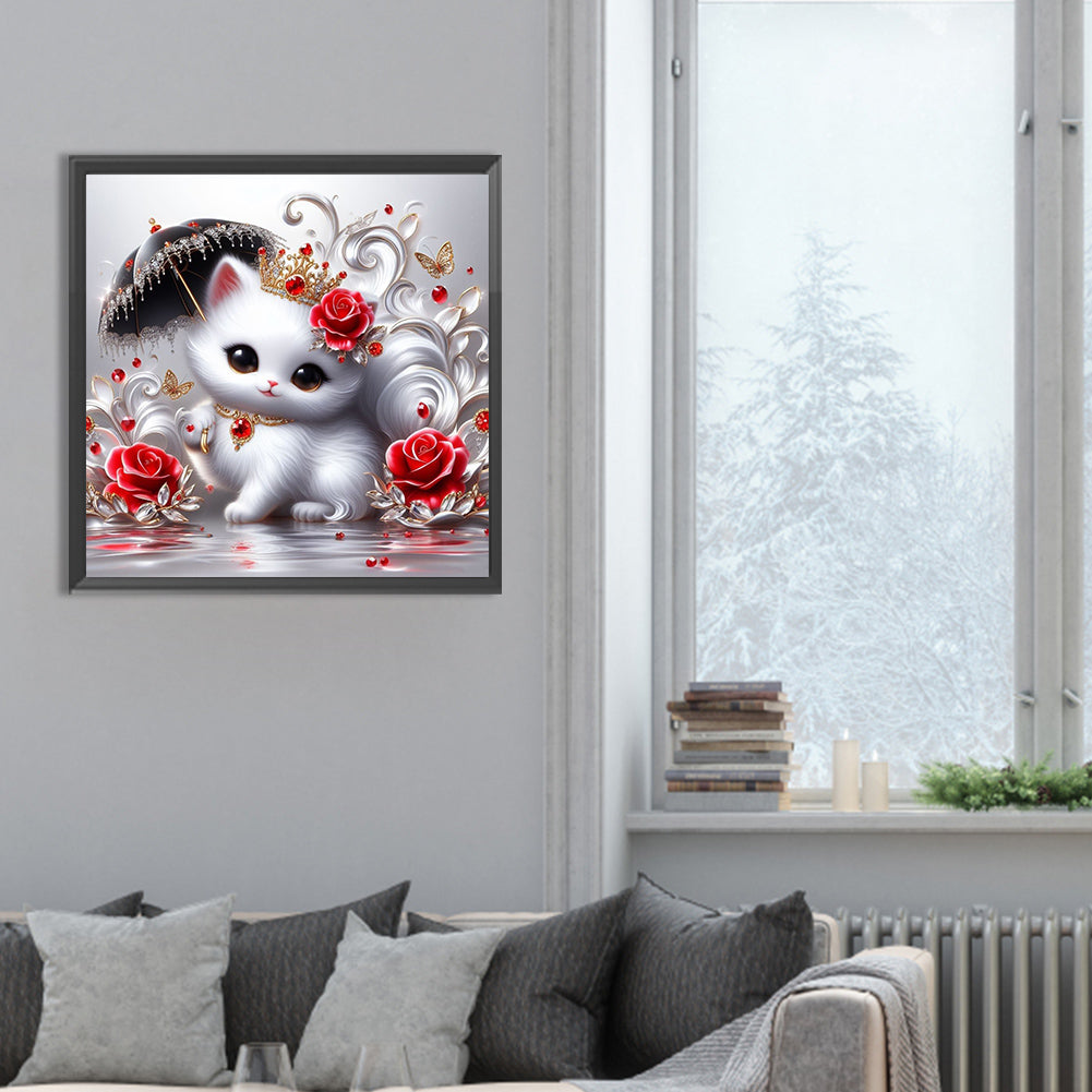 Kitten Holding An Umbrella - Full Round Drill Diamond Painting 30*30CM