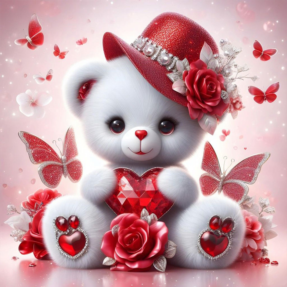 Love Rose Little White Bear - Full Round Drill Diamond Painting 30*30CM