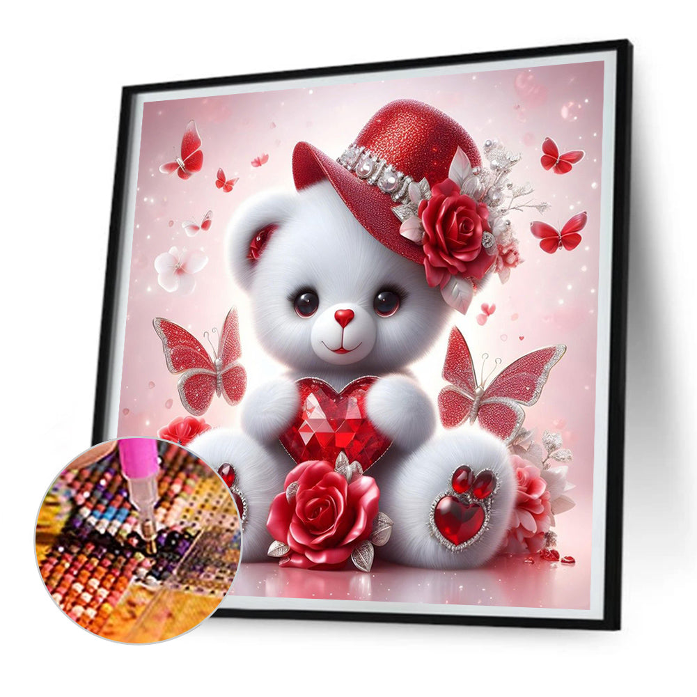 Love Rose Little White Bear - Full Round Drill Diamond Painting 30*30CM