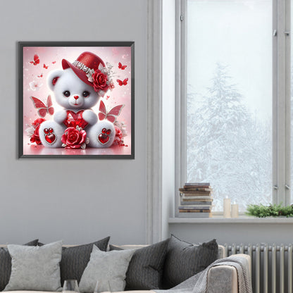 Love Rose Little White Bear - Full Round Drill Diamond Painting 30*30CM