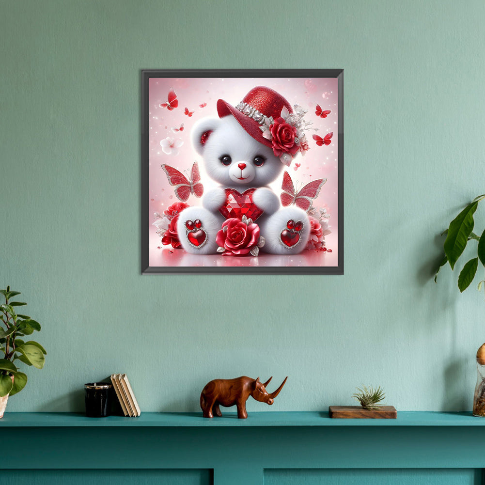 Love Rose Little White Bear - Full Round Drill Diamond Painting 30*30CM