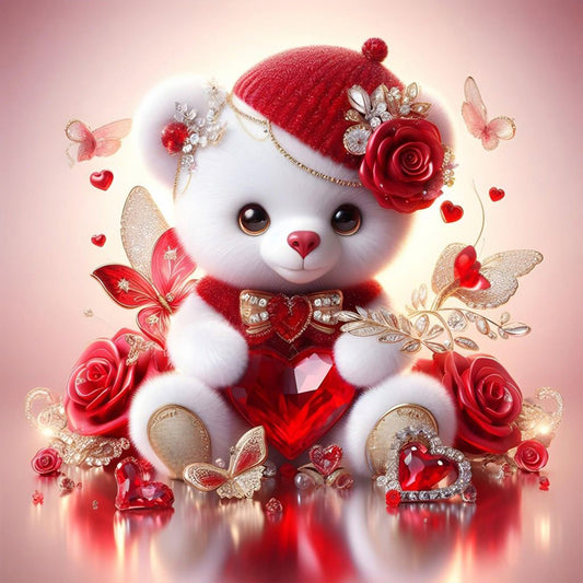 Love Rose Little White Bear - Full Round Drill Diamond Painting 30*30CM