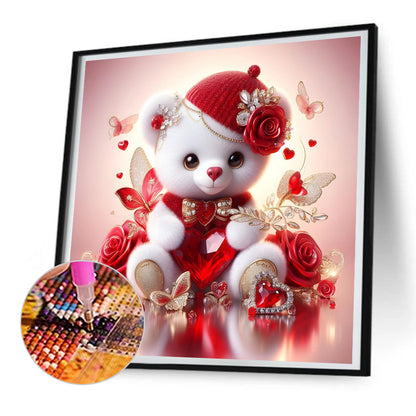 Love Rose Little White Bear - Full Round Drill Diamond Painting 30*30CM