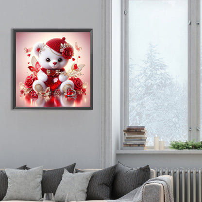 Love Rose Little White Bear - Full Round Drill Diamond Painting 30*30CM