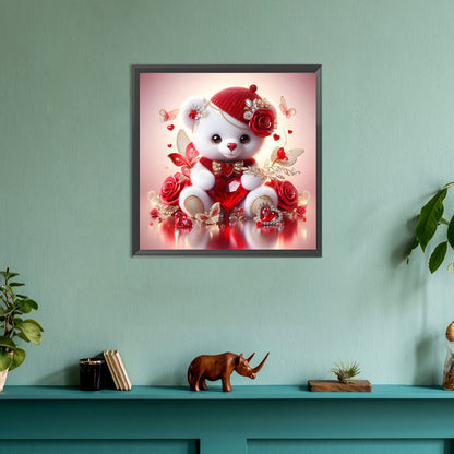 Love Rose Little White Bear - Full Round Drill Diamond Painting 30*30CM