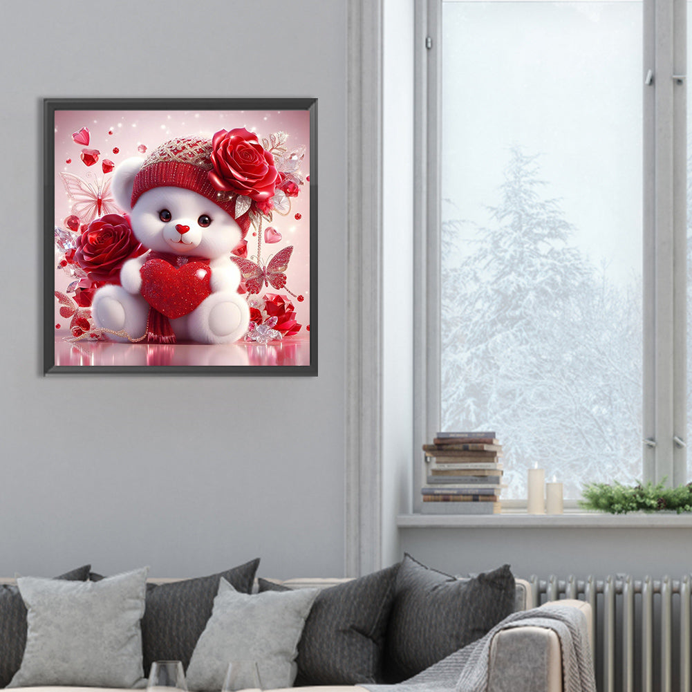 Love Rose Little White Bear - Full Round Drill Diamond Painting 30*30CM