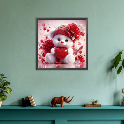 Love Rose Little White Bear - Full Round Drill Diamond Painting 30*30CM