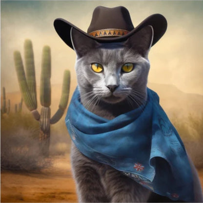 Desert Cool Denim Blue Cat - Full Round Drill Diamond Painting 30*30CM