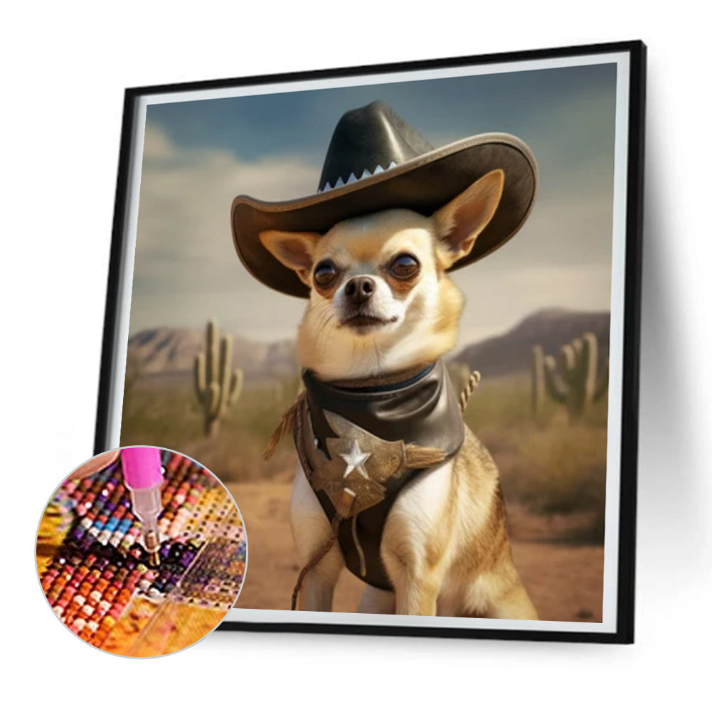 Desert Cool Cowboy Puppy - Full Round Drill Diamond Painting 30*30CM