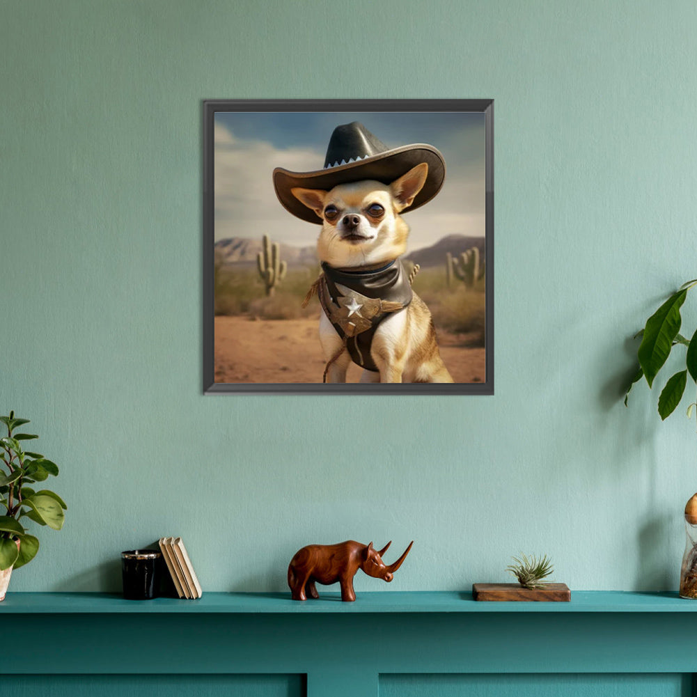 Desert Cool Cowboy Puppy - Full Round Drill Diamond Painting 30*30CM