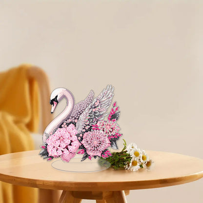Round Diamond Painting Desktop Decoration for Home Office Decor (White Swan)