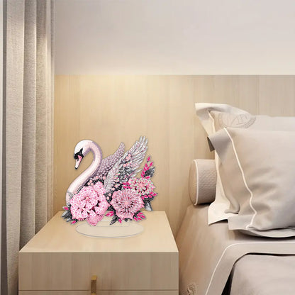 Round Diamond Painting Desktop Decoration for Home Office Decor (White Swan)