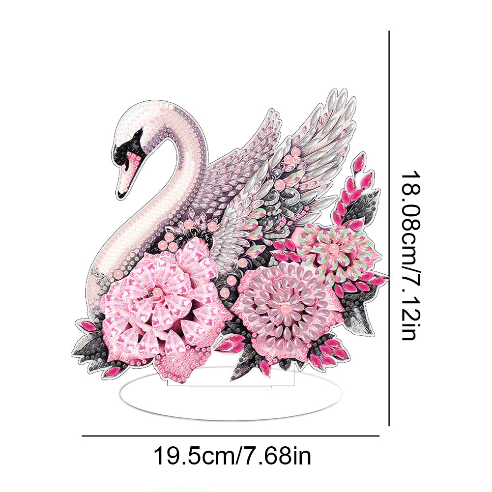 Round Diamond Painting Desktop Decoration for Home Office Decor (White Swan)
