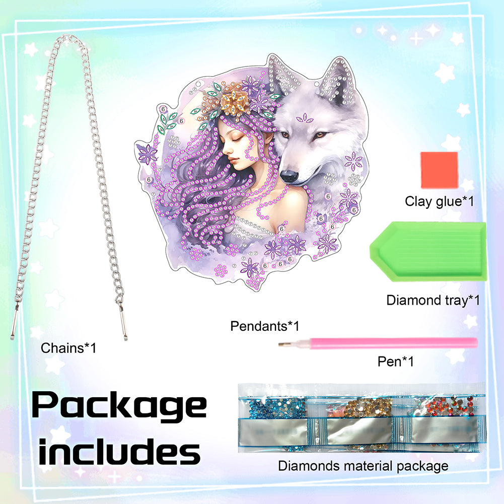 Acrylic Girl and Fox Single-Sided 5D DIY Diamond Painting Hanging Pendant