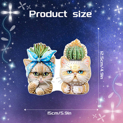 Acrylic Cactus and Cat Single-Sided 5D DIY Diamond Painting Hanging Pendant