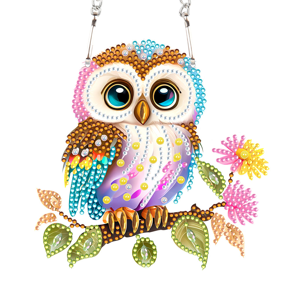 Acrylic Owl Single-Sided Diamond Painting Hanging Pendant for Home Wall Decor