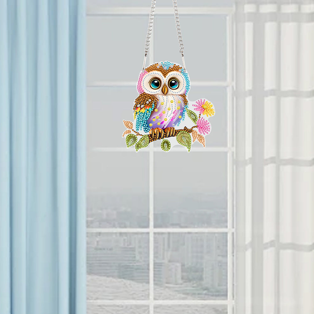 Acrylic Owl Single-Sided Diamond Painting Hanging Pendant for Home Wall Decor