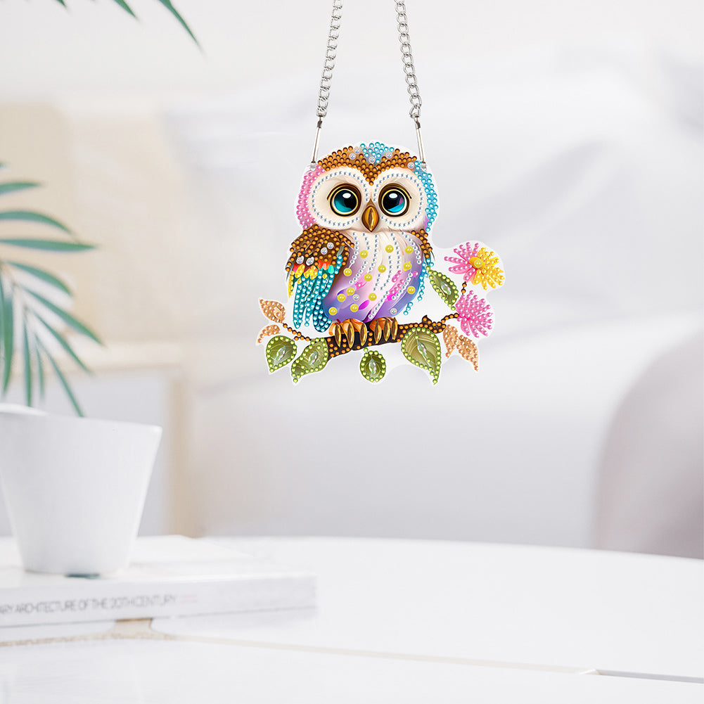 Acrylic Owl Single-Sided Diamond Painting Hanging Pendant for Home Wall Decor