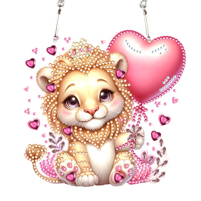 Acrylic Heart Lion Single-Sided Diamond Painting Hanging Pendant for Wall Decor