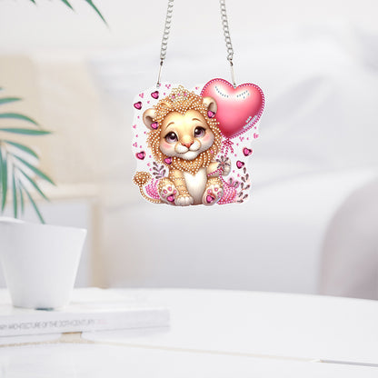 Acrylic Heart Lion Single-Sided Diamond Painting Hanging Pendant for Wall Decor