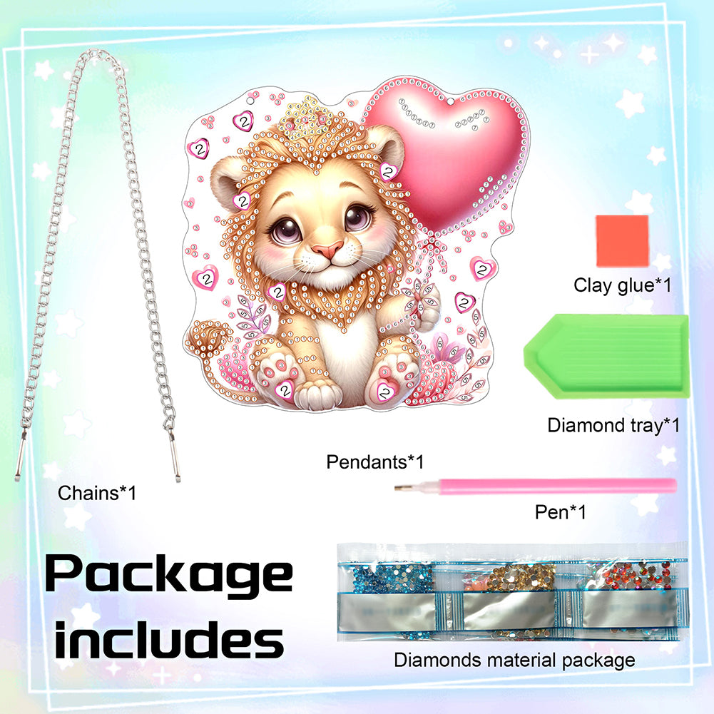 Acrylic Heart Lion Single-Sided Diamond Painting Hanging Pendant for Wall Decor