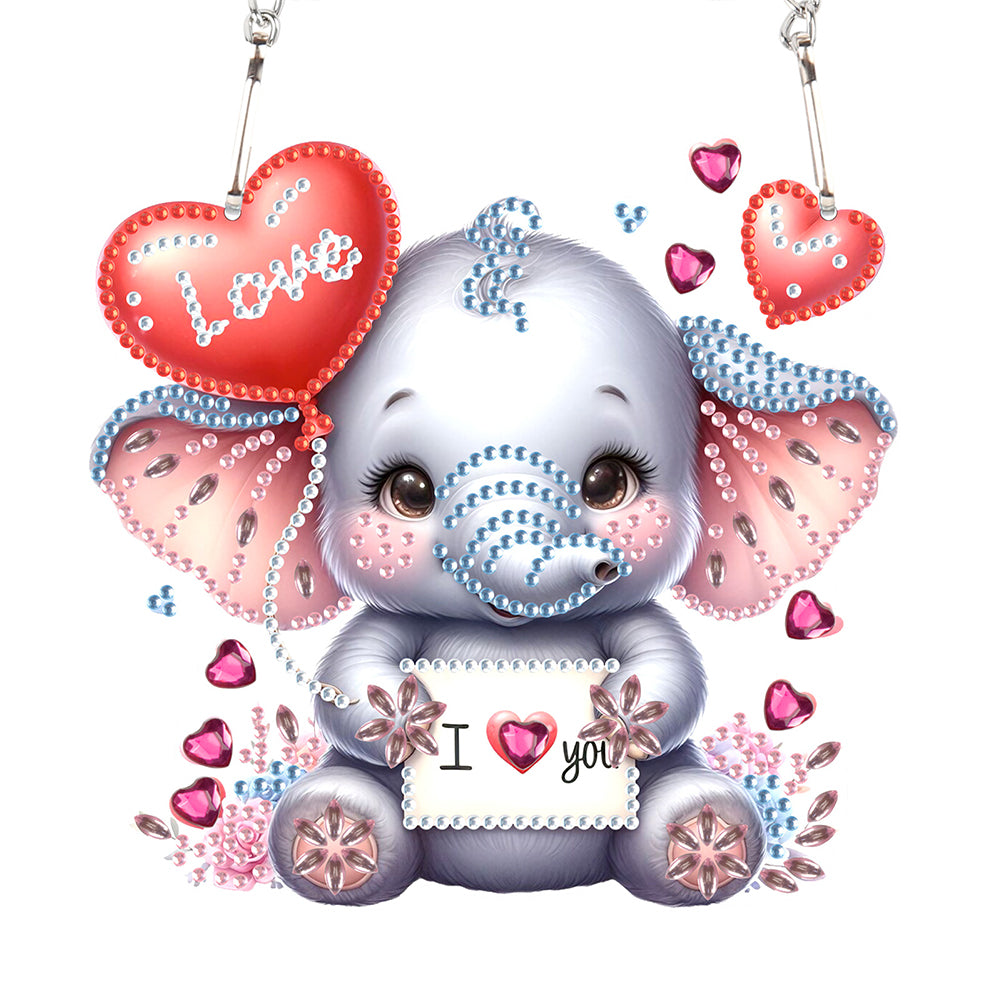 Acrylic Heart Elephant Single-Sided 5D DIY Diamond Painting Hanging Pendant