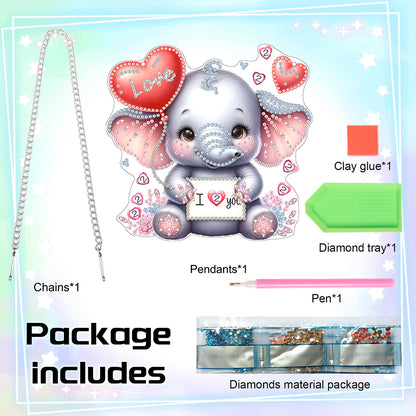 Acrylic Heart Elephant Single-Sided 5D DIY Diamond Painting Hanging Pendant