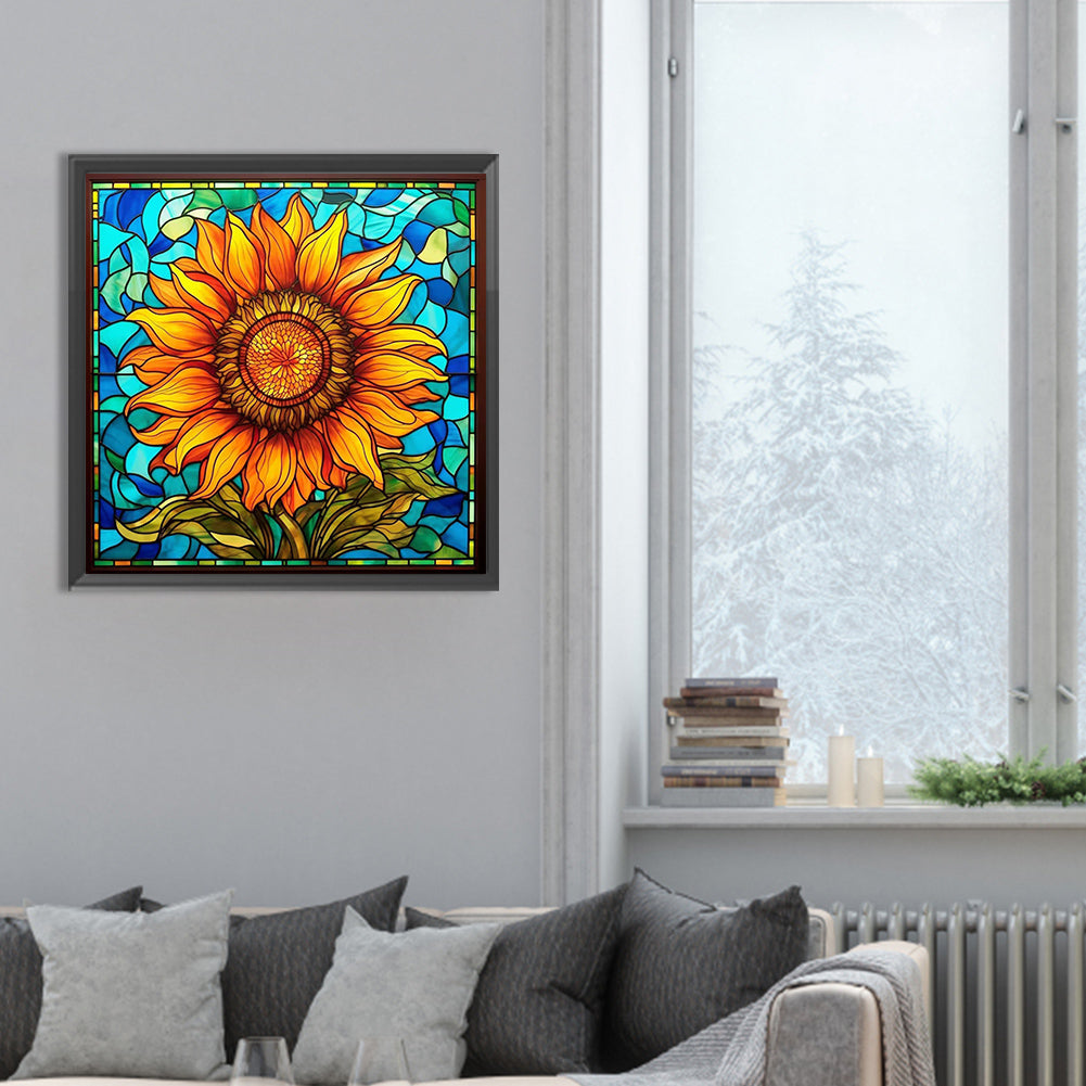 Glass Painting Sunflower Flowers - Full Round Drill Diamond Painting 30*30CM