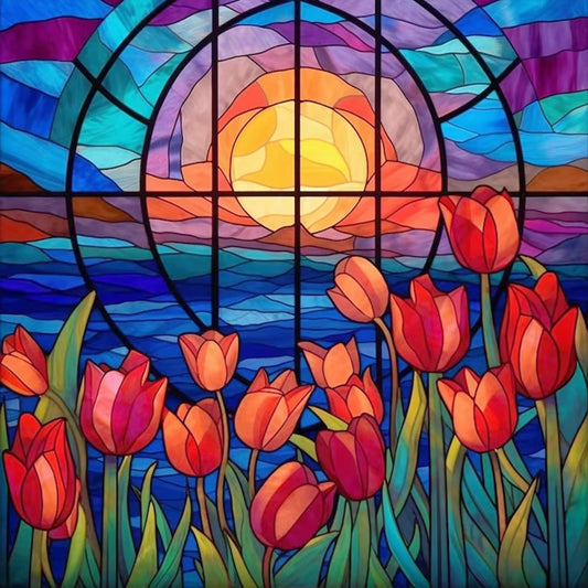 Glass Painting Tulip Flowers - Full Round Drill Diamond Painting 30*30CM