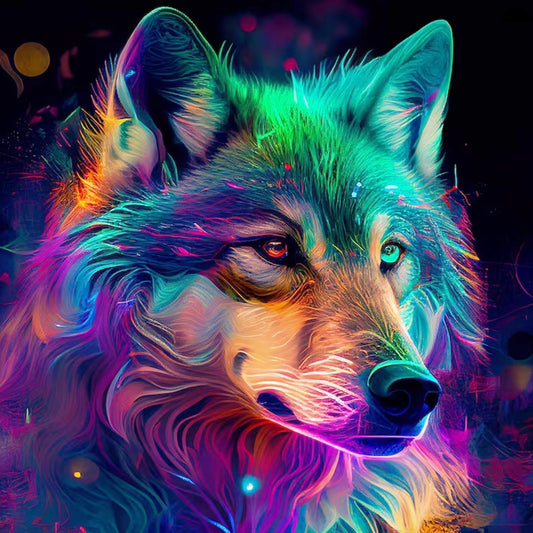 Colorful Wolf Head - Full Round Drill Diamond Painting 30*30CM