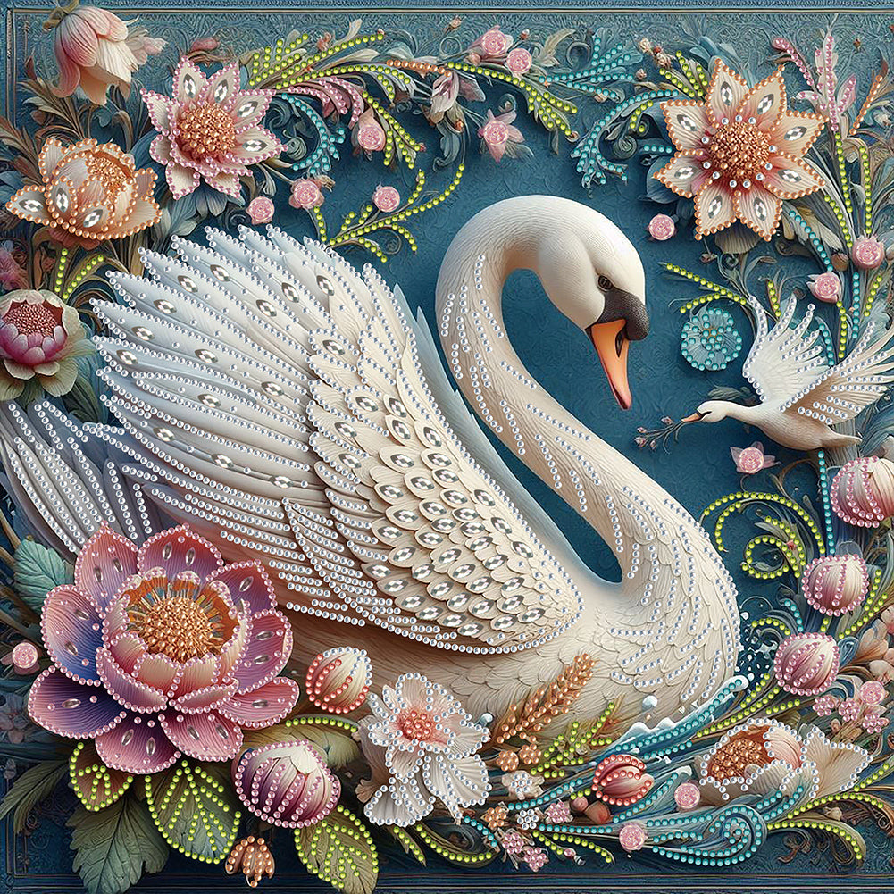 Flowers And Swans - Special Shaped Drill Diamond Painting 40*40CM
