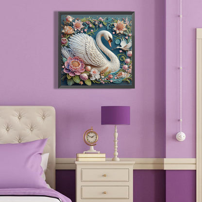 Flowers And Swans - Special Shaped Drill Diamond Painting 40*40CM