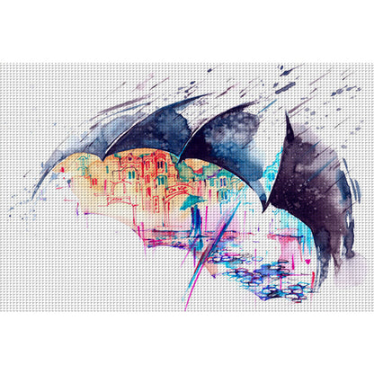 Simple Strokes Of City Under Umbrella - 14CT Stamped Cross Stitch 50*35CM