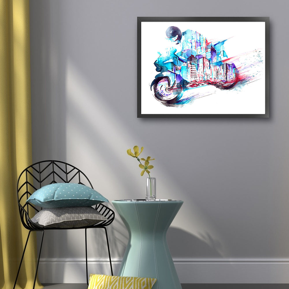 Simple Strokes Of Motorcycle In The City - 14CT Stamped Cross Stitch 50*40CM