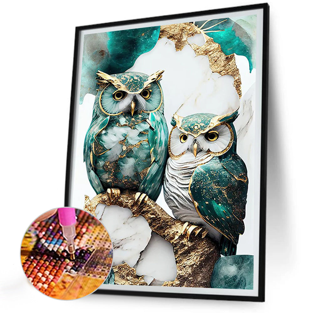 Blue And White Owl - Full Round Drill Diamond Painting 30*40CM