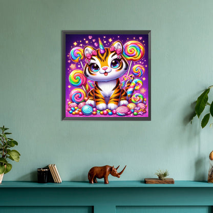 Candy And Tiger - Full Round Drill Diamond Painting 30*30CM