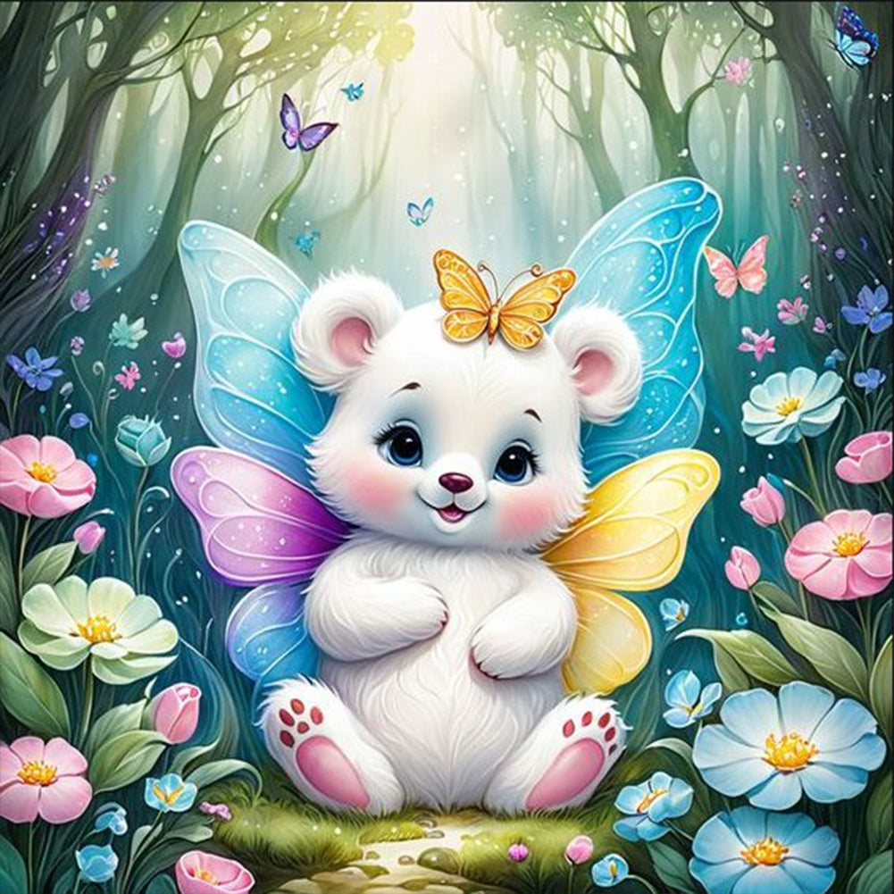 Garden Butterfly Bear - Full Round Drill Diamond Painting 30*30CM