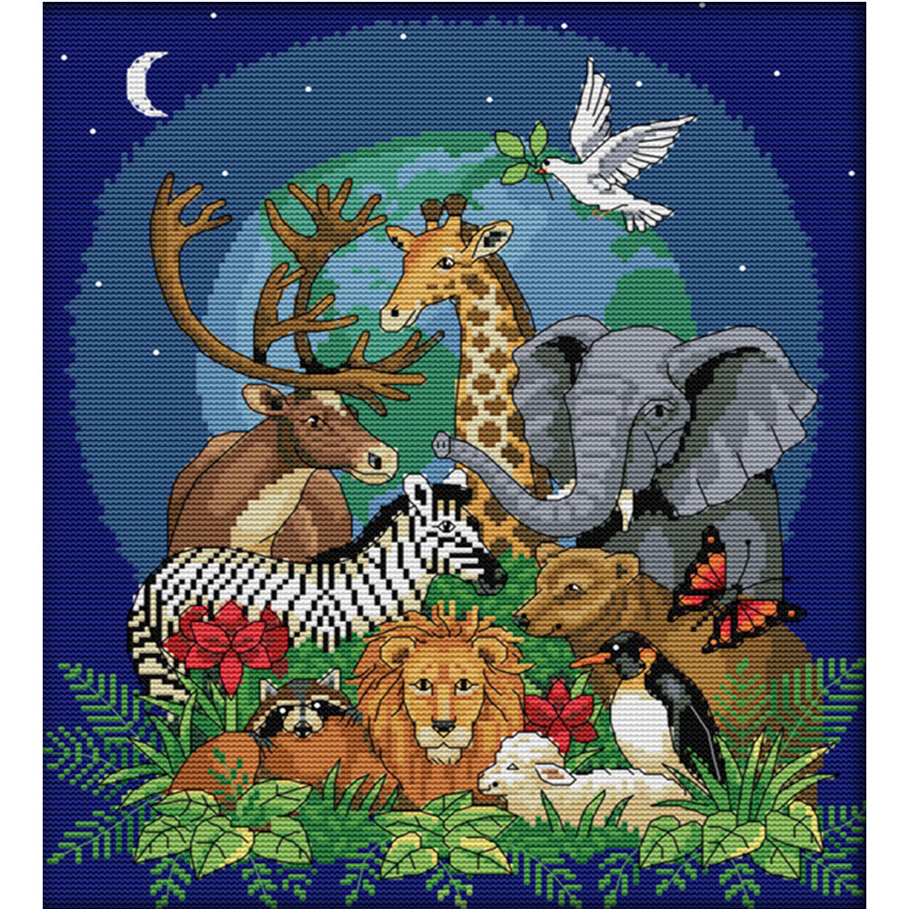 Animal World(2) - 14CT Stamped Cross Stitch 34*39CM(Joy Sunday)