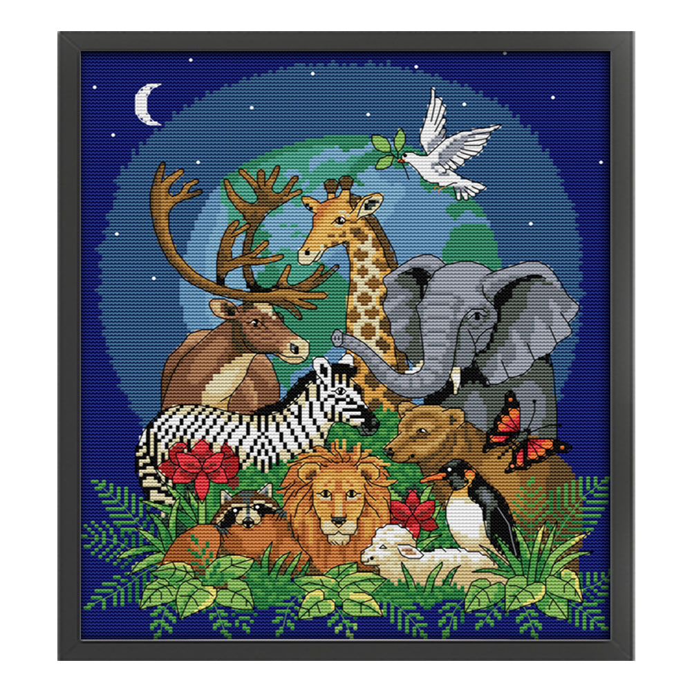 Animal World(2) - 14CT Stamped Cross Stitch 34*39CM(Joy Sunday)