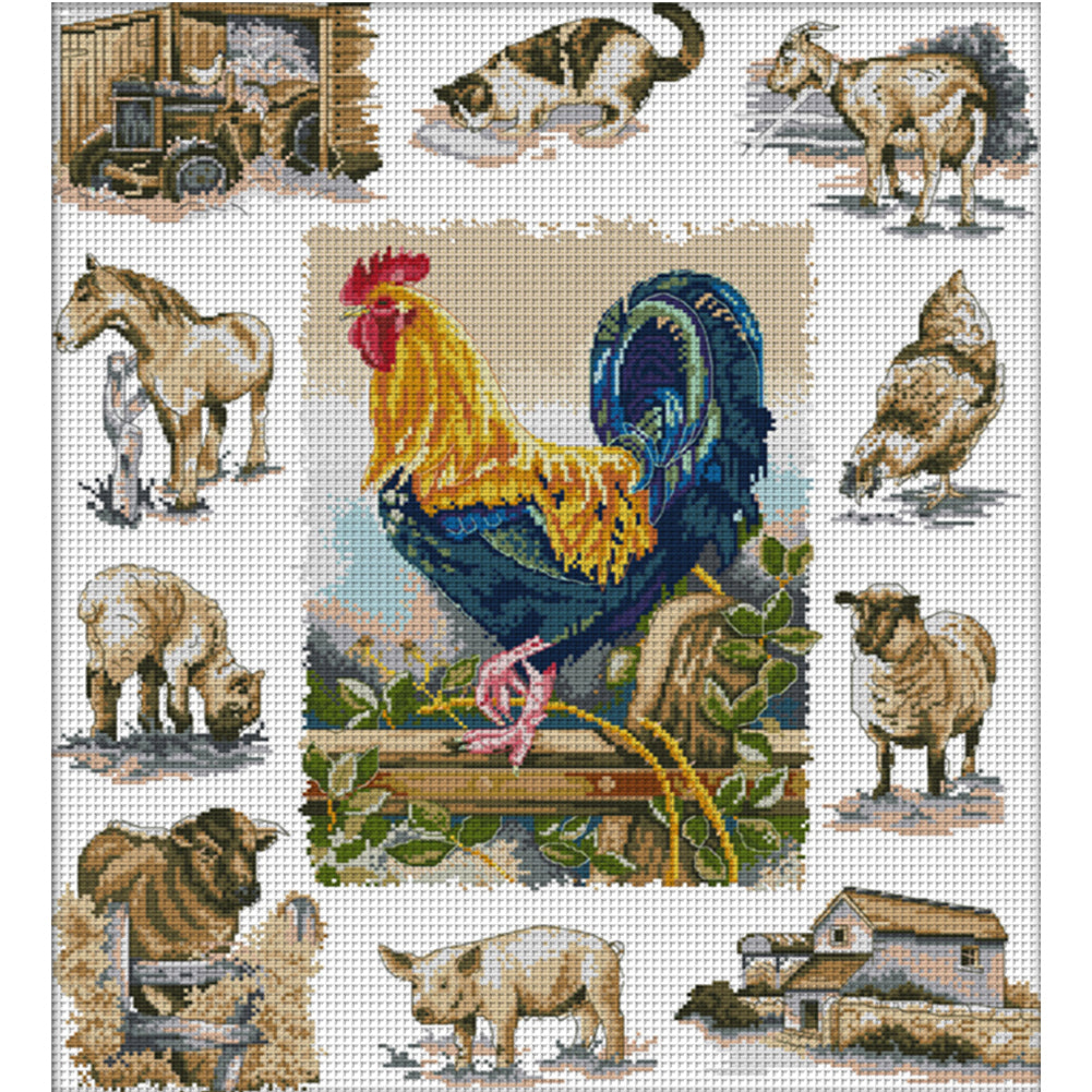 Domesticated Animals - 14CT Stamped Cross Stitch 51*59CM(Joy Sunday)