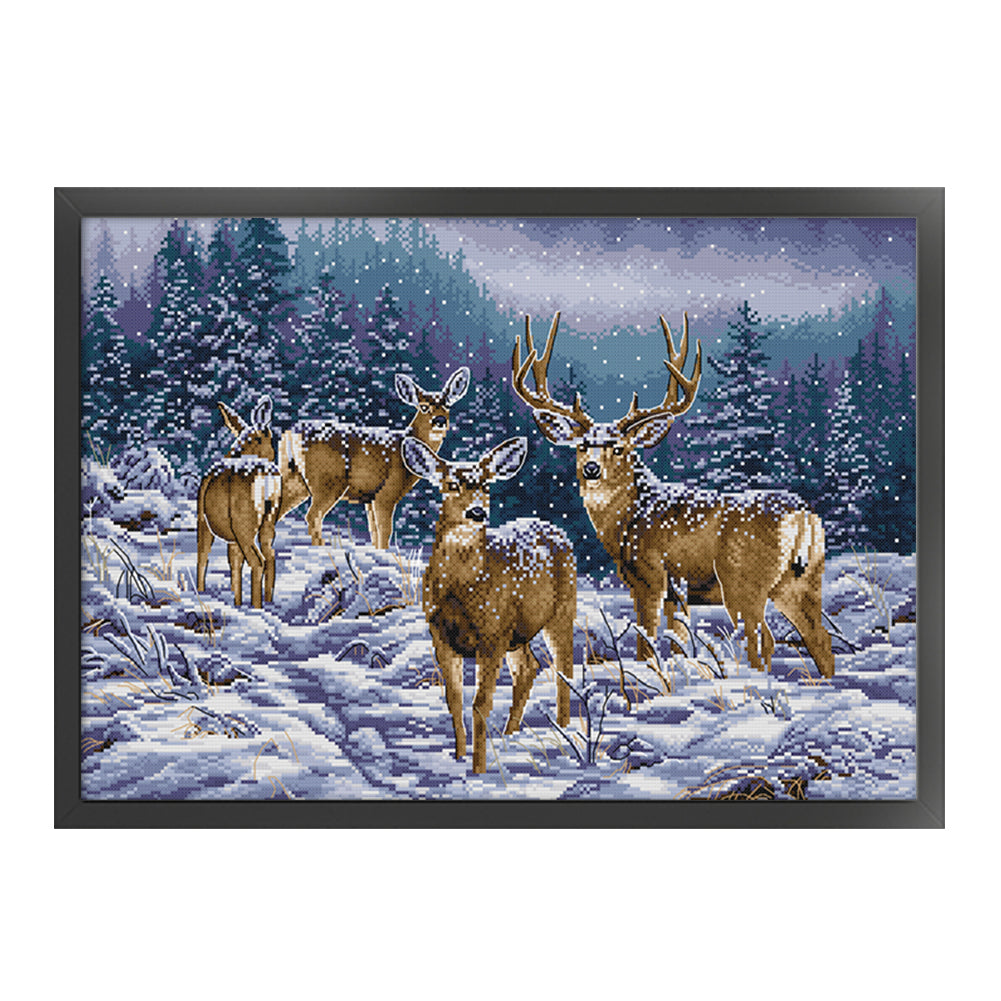 Deer Herd In Winter - 14CT Stamped Cross Stitch 53*38CM(Joy Sunday)