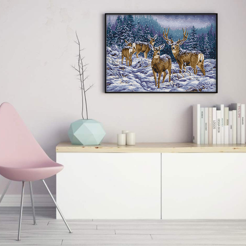 Deer Herd In Winter - 14CT Stamped Cross Stitch 53*38CM(Joy Sunday)