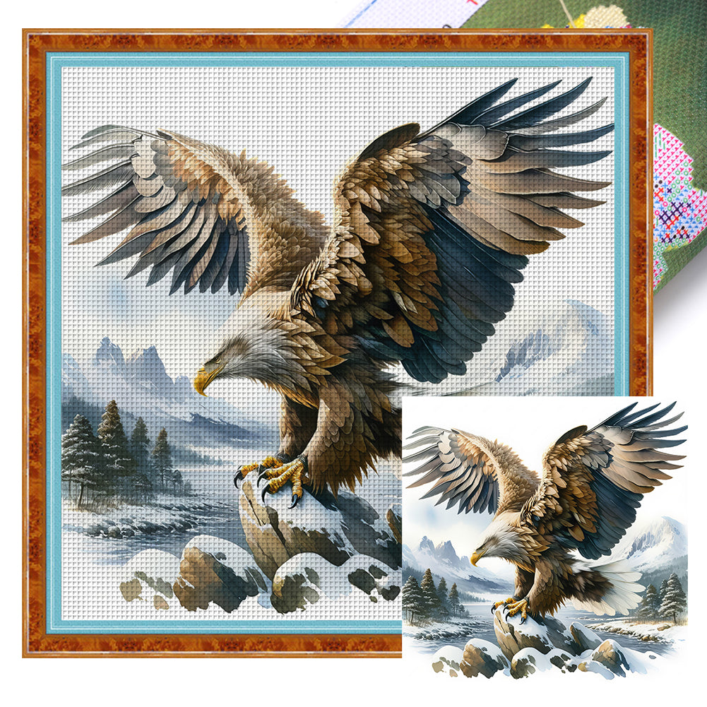 Eagle On Snowy Mountain - 11CT Stamped Cross Stitch 40*40CM