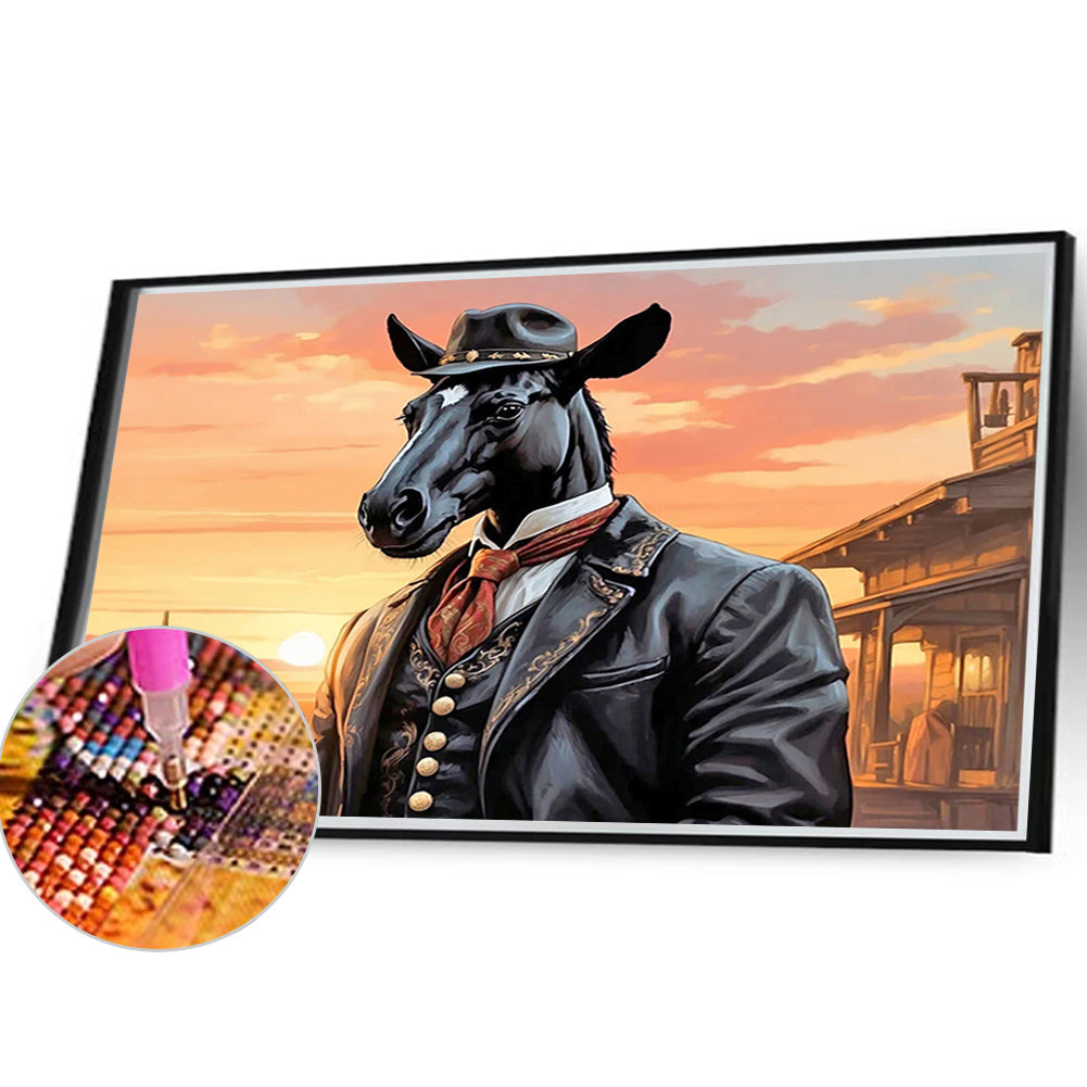 Handsome Western Cowboy Dark Horse - Full Round Drill Diamond Painting 40*30CM