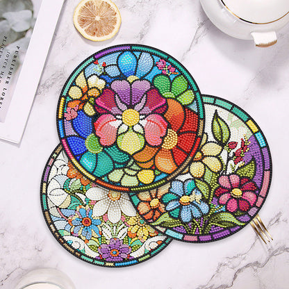 4 PCS Acrylic Diamond Painted Placemats Kitchen Dish Mat for Kitchen (Flower)