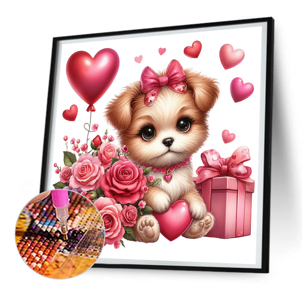 Love Rose Puppy - Full Round Drill Diamond Painting 30*30CM