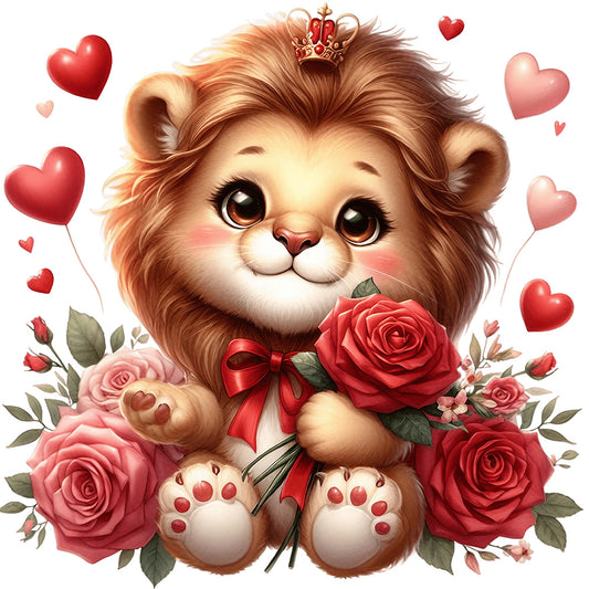 Love Rose Lion - Full Round Drill Diamond Painting 30*30CM