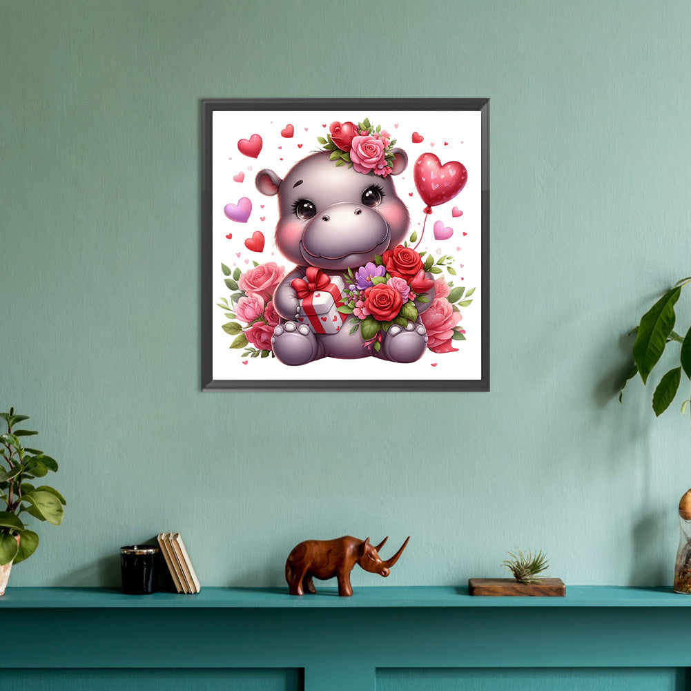 Love Rose Hippopotamus - Full Round Drill Diamond Painting 30*30CM